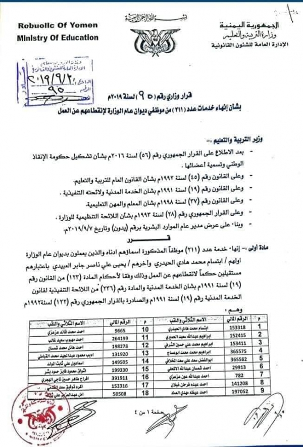 مجزرة حوثية جديدة بحق موظفي ديوان عام وزارة التربية بصنعاء.. وثيقة