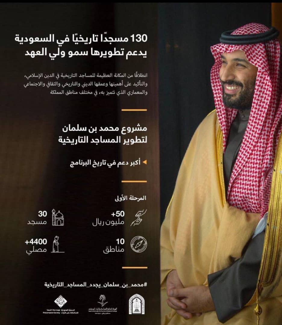 في إطار الاهتمام بالتراث العمراني الاسلامي .. ولي العهد يوجه بترميم 130 مسجدا تاريخيا في مختلف مناطق المملكة